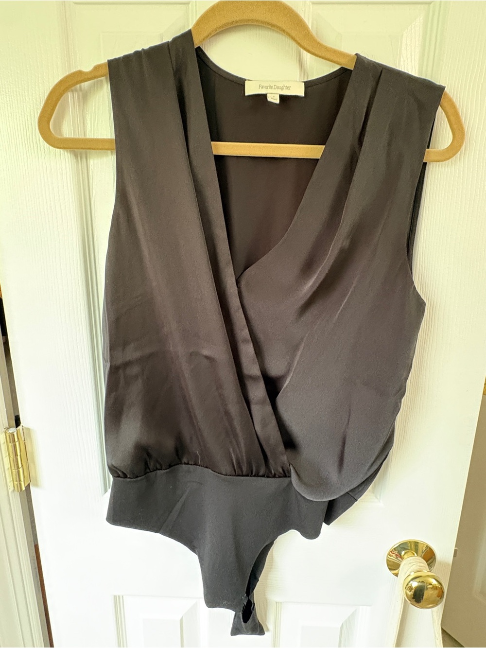 Favorite Daughter Black Surplice Sleeveless Bodysuit